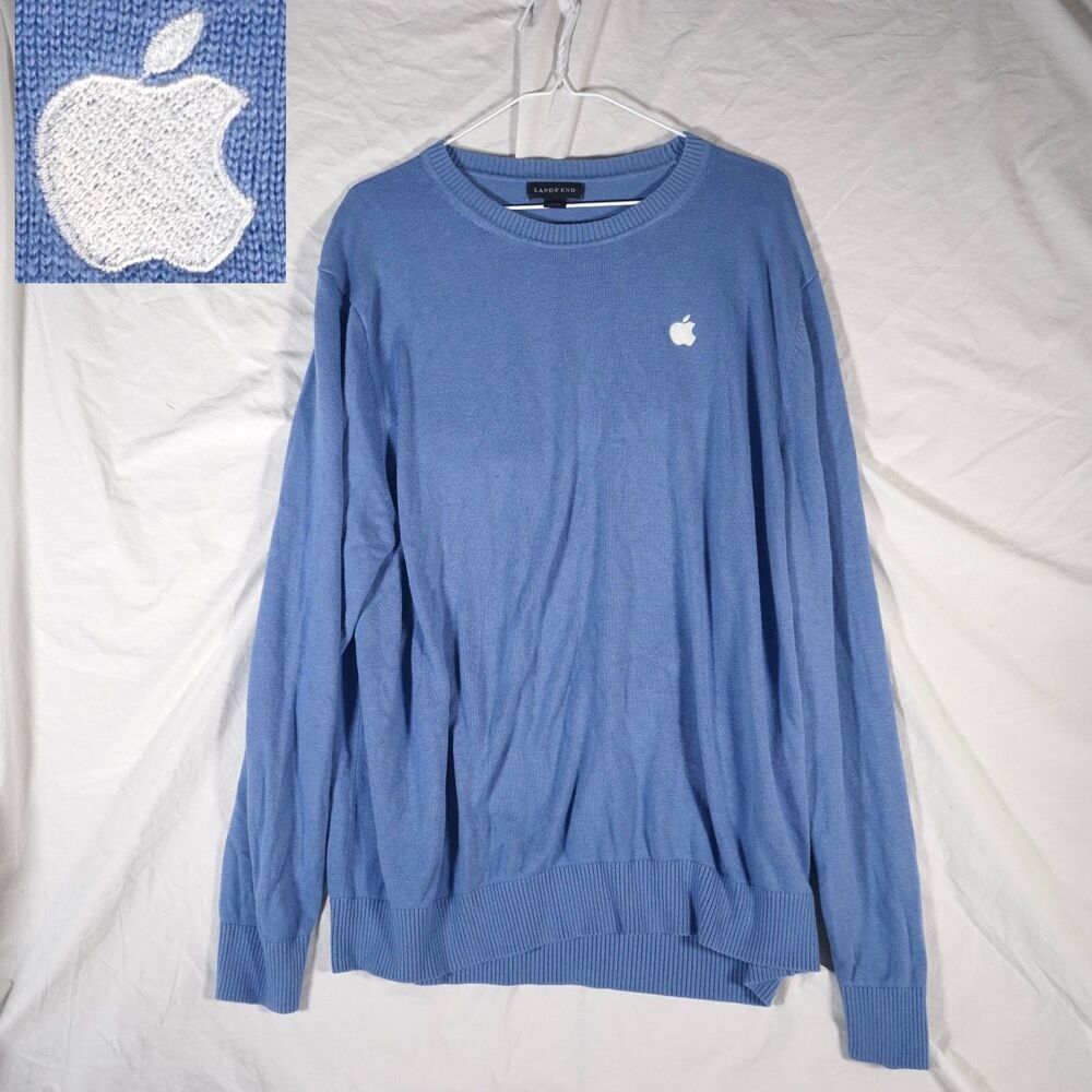 Apple Inc. Sweater Long Sleeve Logo Blue Embroidered XL